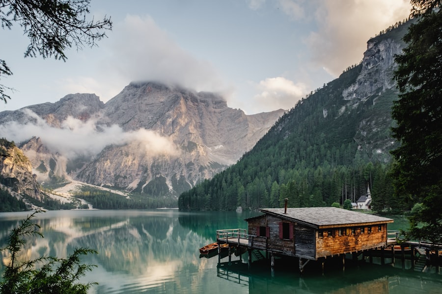 Lake beneath peaks