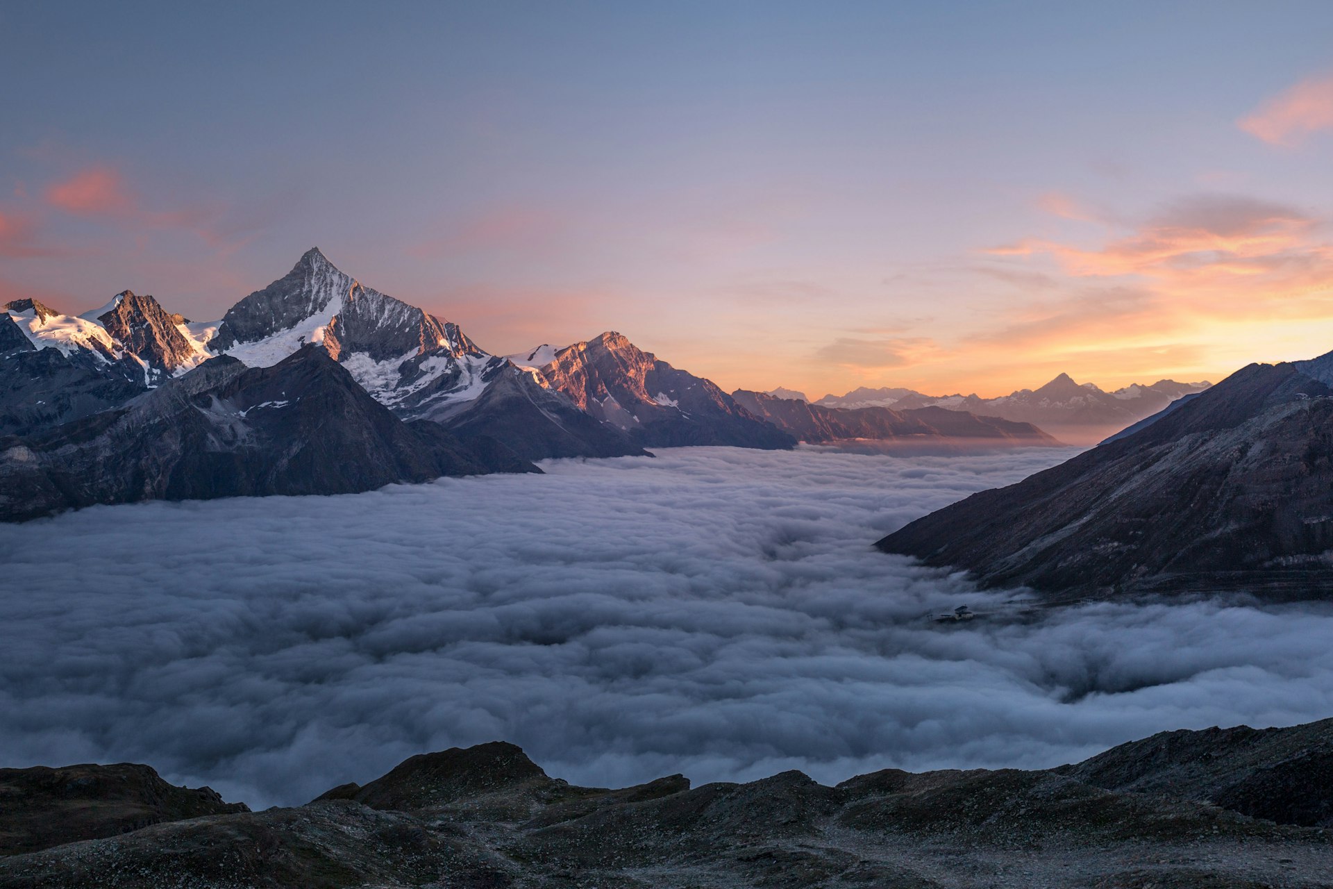 Mountain peak at dawn